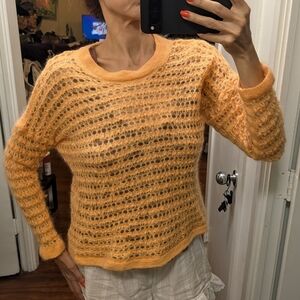Anthropologie Pilcro Open Stitch Pullover Wool Sweater  Orange Lightweight M